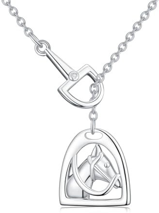 HUKKUN Pferde Kette Silber 925 Pferdegebiss Halskette Steigbügel Lasso-Halskette Pferde Schmuck für Damen