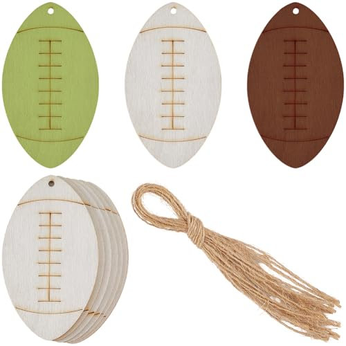 GORGECRAFT 10 Stück Rugby Schild Aus Unbehandeltem Holz Zum Aufhängen Holzanhänger Rugby Holzscheiben Ornamente Sportball DIY Bastelausschnitte Mit Juteschnüren Für Kartenherstellung Feiertage Hochzei