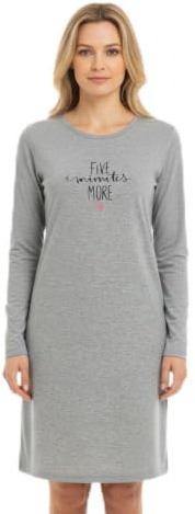 Ringella Damen Langarm Nachthemd, Knielang | Sleepshirt mit Letterprint „Five Minutes More, Rundhalsausschnitt, Baumwolle-Mix, weich & hautfreundlich