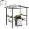 HOMASIS Gazebo per Barbecue in Metallo, Pergola Addossata con Doppio Tetto e 6 Ganci, Copertura per Griglia Resistente alle Intemperie per Giardino, Cortile, Terrazza, 248 x 150 x 232 cm, Nero