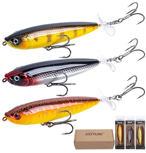 Goture Whopper Plopper Angelköder, Topwater Wobbler mit Propeller Tail für Raubfische (Barsch, Hecht, Zander) | Für Süß- und Salzwasser
