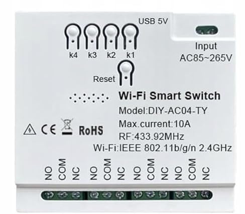Kraslaw 4-Kanal WLAN + RF433MHz Relais Controller | potenzialfreie Ausgänge | App-Steuerung | Timer, Szenen & Sprachsteuerung | kompatibel mit Tuya & Smart Life app