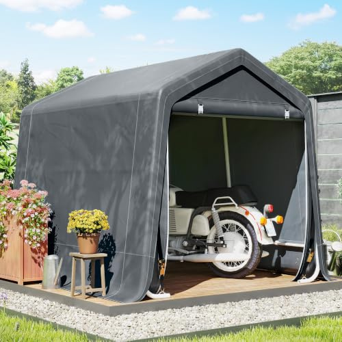 Outsunny Abri de Jardin extérieur imperméable 8 x 6.5 ft Gris foncé | Tente à vélo, Porte à fermeture éclair double roulante, Cadre métallique, Abri portable pour moto, outils de jardin