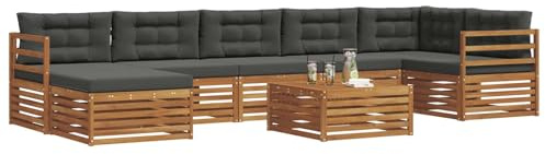 vidaXL Sofagarnituren 8 pcs Natur und Anthrazit Massivholz Akazie, Garten Ecksofa Set, modernes Outdoor-Möbel, strapazierfähig, zum Chillen am Pool, für die Terrasse