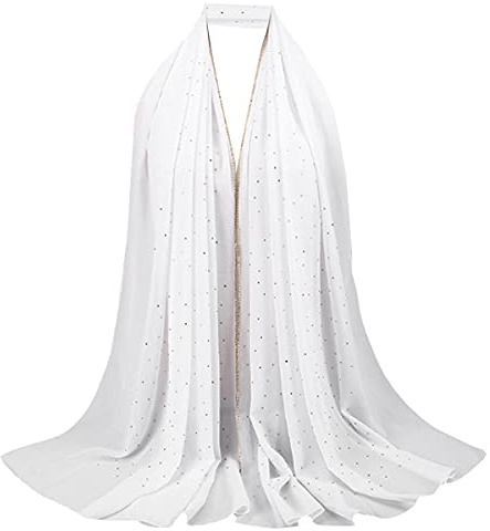 MilyaDE Damen Chiffon Kopftuch mit Strass, Lang Shawl Leichter Schal für Abendkleider, Elegantes Halstuch Hijab 70 * 180cm
