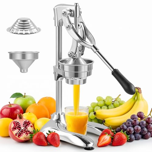 Keleef Manual Juicer Hand Press Lemon Juicer Squeezer, Heavy Duty Aluminum Alloy Citrus Juicer with Lever, Fruit Press with 304 SS Strainer for Orange Lemon Citrus Pomegranate Watermelon, Silver
