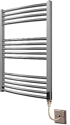 Greened House Chrome Curved Electric Heated Towel Rail 600mm wide x 800mm high Designer Towel Radiator