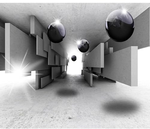 decomonkey - Papier Peint Panoramique 3d Effet Abstrait Abstraction 300x210 cm - Décoration murale - Abstraction béton figures géométriques illusion espace moderne tunnels lumineux