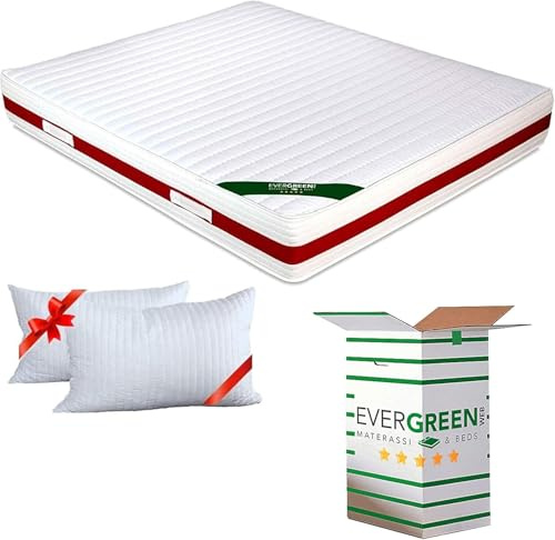 EVERGREENWEB - Materasso Matrimoniale 160x190 in Memory Foam Alto 22 cm con Coppia Cuscini Cervicale INCLUSI, Lastra Massaggiante Ortopedico, Rivestimento Anallergico Bianco SFODERABILE x Reti e Letti