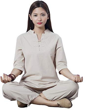XGYUII Tai Chi Uniform Kleidung Unisex Chinesische traditionelle Baumwolle Seide Stretch Taichi Anzug Tai Chi Übung Taekwondo Training Wing Chun Zen Meditation Kleidung,Khaki,L