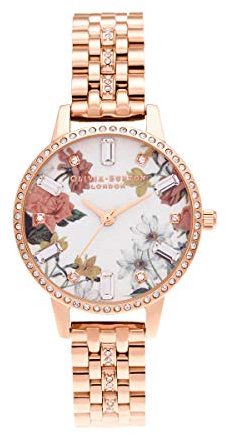 OLIVIA BURTON Damen Armbanduhr, Sparkle Floral Demi Zifferblatt, Olivia Burton, roségold, Armband-Typ, 7613272413022