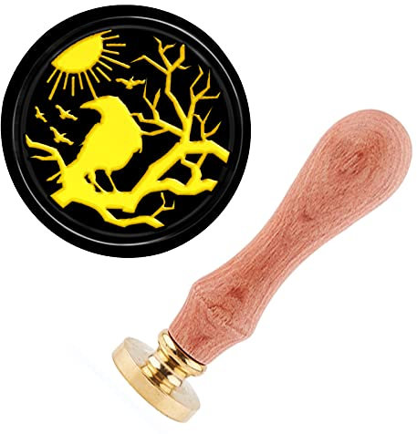 craspire Wachs Siegel Stempel Vogel Vintage Siegel Wachs Tier Wachs Siegel 25mm Abnehmbarer Messingkopf Naturholzgriff Für Umschlag Einladung Hochzeit Verschönerung Geschenkpaket Dekoration, Krähe