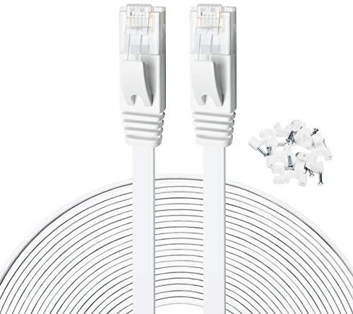 Yauhody CAT 6 Ethernet Cable 30m White, High Speed Solid Flat CAT6 Gigabit Internet Network LAN Patch Cords with Cable Clips, Bare Copper Snagless RJ45 Connector for Modem, Router, PC (30m, White)