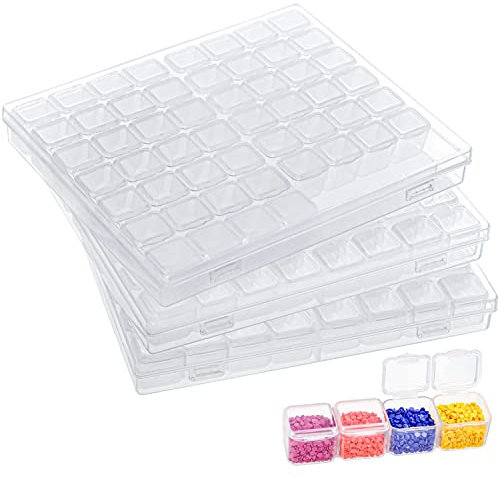 Kurtzy 3-er Pack Diamond Painting Aufbewahrungsbox aus Kunststoff - 168 Fächer Transparente Organiser Boxen - Behälter Set zum Basteln, Sticken, DIY Nageldesign, Schmuck, Perlen, Diamanten