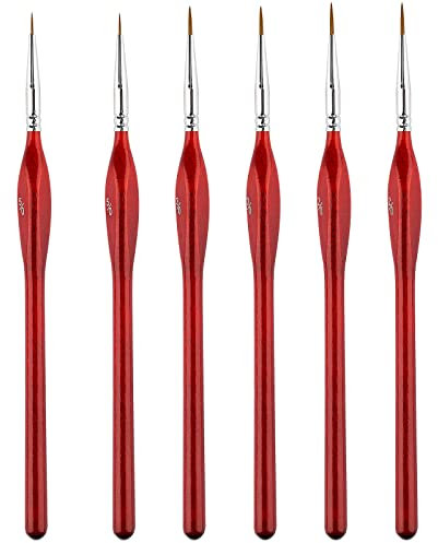 KINBOM 6PCS Detail Paint Brush Set, Miniature Paint Brushes Thin Detail Paint Brush Paint Brush Fine Paint Brushes for Acrylic Painting Miniature Craft Oil Painting Watercolor (Red, 3 Specification)