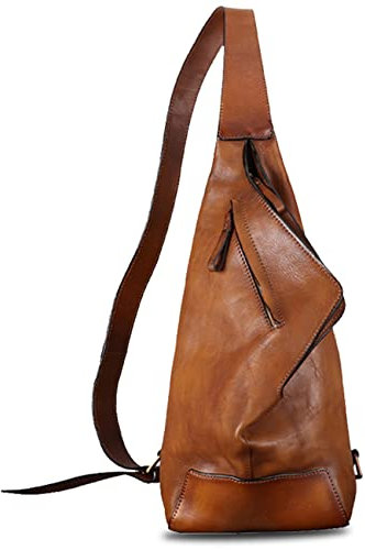 IVTG Sling Bag Echtes Leder Umhängetasche Brusttasche Crossbody Leder Side Bag Echtleder Brusttasche Brustbeutel Schultertasche Schulter Für Radfahren 0725 (Braun)