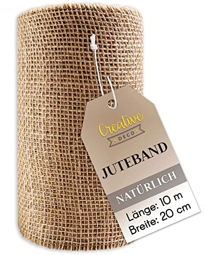 Creative Deco Juteband Jute Tischläufer | Rolle 20 cm x 10 m | Hochzeitsdeko Dekoration | Breit Naturbrauner Stoff | Kunst und Handwerk | Jutestoff Tischband | Dekorativer Boho Band