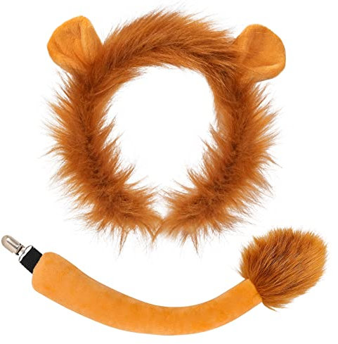 XEPST Tier Löwen Kostüm Set, Löwenohren und -schwanz Set mit Löwenstirnband und Löwenschwanz für Tierkostüm Cosplay Geburtstagsparty Zubehör Halloween Kostüm Kostüm Partyzubehör Dschungel Kostüm