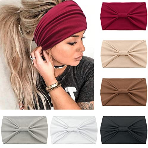 Kavya 6 Pcs Stirnband Damen Breite Elastische Weiche Boho Haarbänder Leopard Print Haarschmuck Yoga Sport Haarband Mehrfarbig Haarreifen Damen