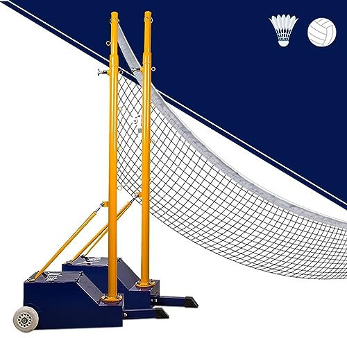 ENHEN Badminton Netz mit Ständer Professionelle Badminton/Volleyball -Netzstangen, Junior -Trainingsausrüstung für Die Gerichtsschule, Höhe Einstellbar 5ft - 6,7 Fuß, Tragbare und Pu -Räder