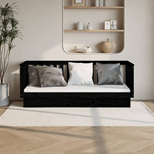 ZEYUAN Tagesbett Schwarz 75x190 cm Massivholz Kiefer, Schlafsofa, Daybed, Bettsofa, Sofa Bed, Sofabett, Schlafcouch, Jugendbett, Bettgestell, Bettcouch - 821578