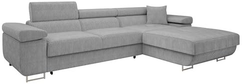 Mirjan24 Ecksofa Torezio Mini Cord mit Bettkasten, Einstellbare Kopfstützen, Bequeme Polsterung, Eckcouch mit Schlaffunktion für Wohnzimmer, L-Form Couch (Poso 110, Seite: Rechts)