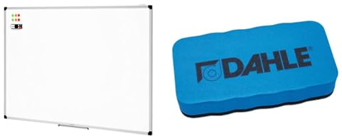 Amazon Basics Magnetisches Whiteboard mit Stiftablage und Aluminiumleisten & Dahle Whiteboard Schwamm (Magnetischer Wischer für Trockenreinigung auf vielen Oberflächen) blau, 1 Stück