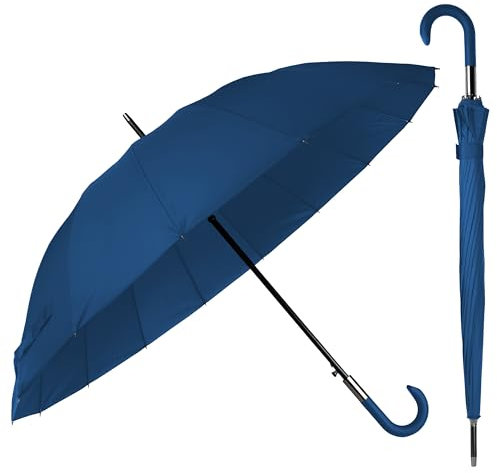 BESCH Paraguas Largo Clásico Grande Automático y Resistente al Viento (Azul)