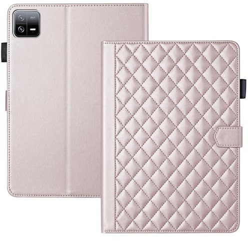 TEDTIKJT Coque pour Xiaomi Pad 6/Xiaomi Pad 6 Pro 11 Pouces 2023 PU Cuir Flip Cover Case Xiaomi Pad 6/Xiaomi Pad 6 Pro Tablette Coque Étui avec Support Fonction Magnétique Housse,Rose Rhombique