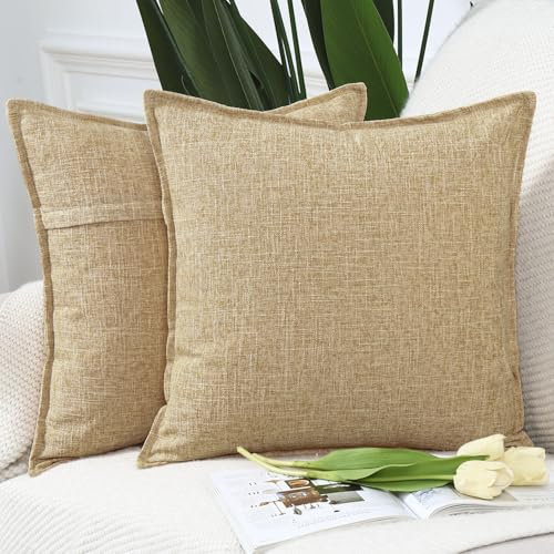 Madizz 2er Set Polyester- Leinen Kissenbezügen Weiche dekorative Kissenbezüge für Sofa Schlafzimmer Kissenhülle Beige 40x40 cm Quadrat