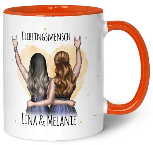 GRAVURZEILE Bedruckte Tasse mit Konfiguration - Beste Freundin - Umfangreich anpassbares Motiv zum selbst gestalten - Persönliches Geschenk für Freundinnen - Farbe: Orange
