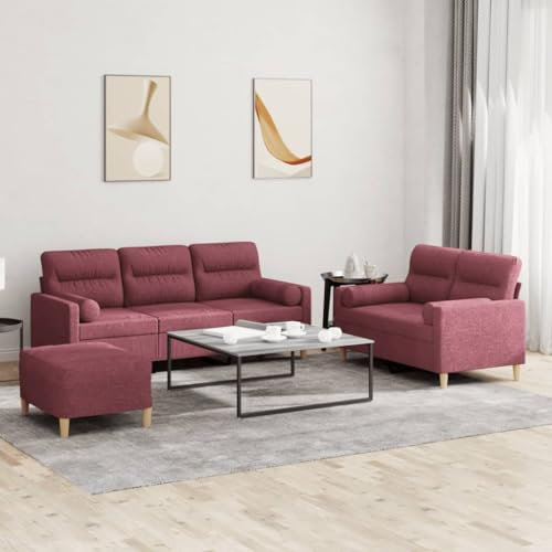 Willood 3-TLG. Sofagarnitur mit Kissen Weinrot Stoff Mit Polstern & Fußhocker3032156de