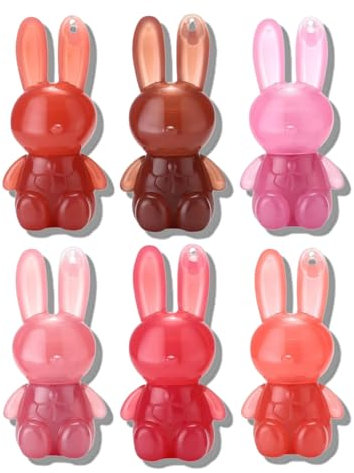 6 Farben Bunny Lipgloss, Hasen Lipgloss Essence für Lippenpflege, Kaninchen Feuchtigkeitsspendend Lippenstift, Pralle Lipglasur Flüssiger Lippenstift Lippenöl Makeup (6pc, 2.5g)