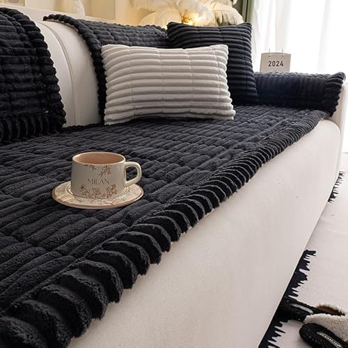 Plush Sofa Cover Corner Sofa L Shape 1/2/3/4 Seater,Non-Slip Washable Sofa Throws for Families with Children and Pets Dog Cat Scratch Protection(Dark Grey,0.7x0.9m)