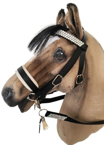 Generisch Hobby Horse Trense, Schwarz mit Strassbesatz und Zügeln, ohne Pferd, Zubehör für Hobby Horsing, Spieltrense für Steckenpferd, Schaukelpferd, Spielpferd
