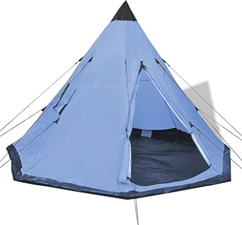 vidaXL Indianerzelt 4 Personen Blau Wigwam Familienzelt Camping Gruppenzelt