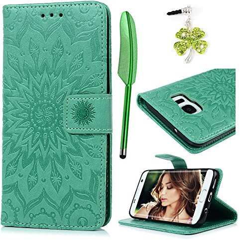 Coque pour Samsung Galaxy S7 Edge Bookstyle Étui Magnifiquement Conçu Housse Imprimé en PU Cuir Case à Rabat Coque de Protection Portefeuille TPU Silicone Samsung Galaxy S7 Edge Coque - Mint Green