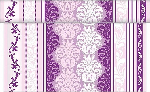 Sovie Home Tischläufer Marius in Beere, Linclass® Airlaid, 40 cm x 4,80 m, 1 Stück, alle 30 cm perforiert, florales Ornamentdesign in Beere-Lilatönen