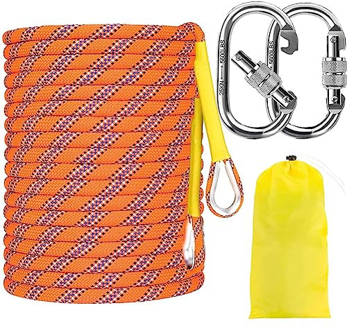 8mm Sicherheitsseil, 20M Kletterseil, Statikseil Seil Tendon Static, Fluchtseil für Bergsteigen Höhlenforschung, Camping Rettung Exploration, Escape, Rettungsseil mit Karabiner mit 2 Karabinern