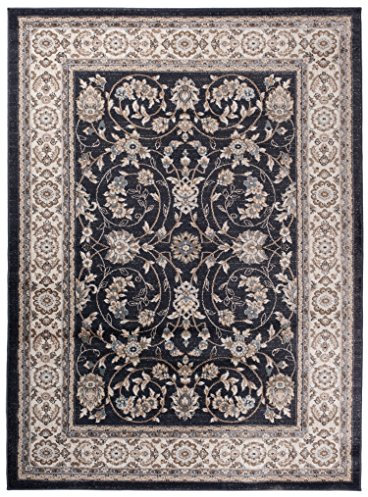 Carpeto Rugs Traditioneller Klassischer Teppich für Ihre Wohnzimmer - Anthrazit Schwarz Creme - Perser Orientalisches Antik Ziegler Ornamente Top Qualität Pflegeleicht AYLA 60 x 100 cm Klein