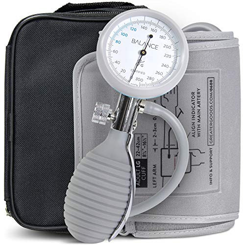 GreaterGoods - Esfigmomanómetro manual de presión arterial, estuche de viaje, precisión clínica del brazo superior