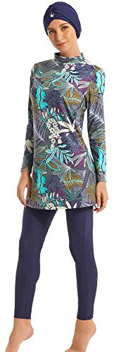 Ababalaya Maillot de bain 3 pièces entièrement couvert Burkini avec bonnet de bain, 105 bleu marine, Taille XL