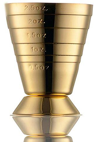 Cocktail Jigger Spirit Measure Cup with 3 Measurments, Polished Effect, Stainless Steel, 75ml (Gold)