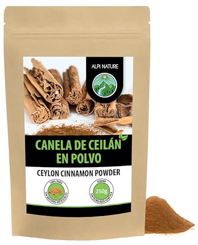 Alpi Nature Cannelle de Ceylan en Poudre 250g, Bâtons de Cannelle Moulus pour la Pâtisserie et la Cuisine