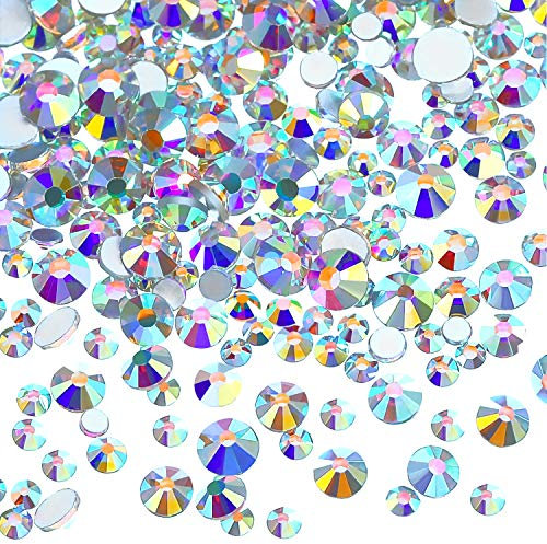 TOAOB 800pcs Crystal AB Rhinestones Flat Back Resin Gems Stickers 7 Sizes for Crafts Nails Decoration Makeup Clothes Shoes