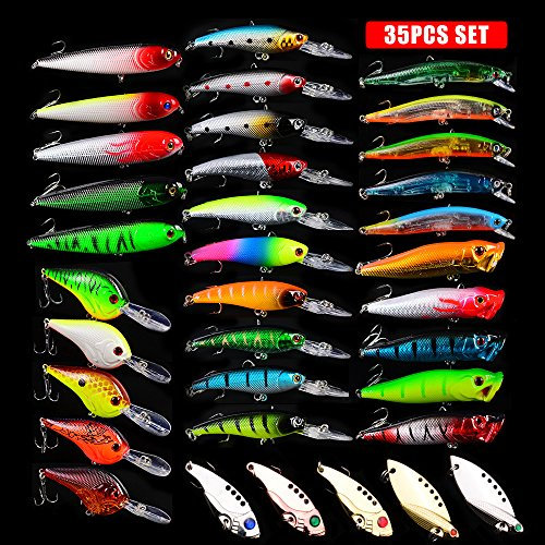 Wobbler Kunstköder Set 35 Stück Angeln Köder Set gemischt - Angelköder Set lebensecht Künstliche Fischköder zum Raubfisch Angeln für Hecht Zander Karpfen Barsch Forelle Dorsch Angelzubehör Angelset