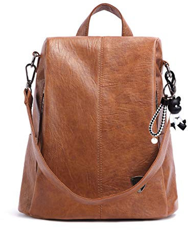BUKESIYI Damen Tasche Rucksack Handtasche Frauen backpack Klein Anti Diebstahl Schulrucksack Laptop Weekender PU Leder DE78134 Braun