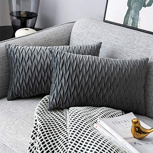 Yamonic Kissenbezüge Set Samt Soft Solid Dekorative Kissen Fall für Sofa Schlafzimmer 30cmx50cm 2er Pack für Couch Bett Sofa Stuhl Schlafzimmer Wohnzimmer, Grau