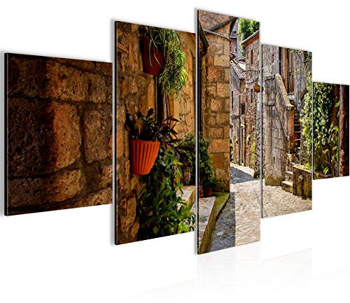 Runa Art Bild Wohnzimmer Gasse in Italien 5 Teilig Toskana Bunt Wandbilder auf Vlies Leinwand 004853a