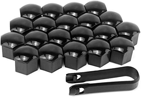 QWORK® Lot de 20 cache ecrou de roue de voiture, 21 mm de largeur hexagonale, universels, en plastique, avec clip de démontage, noir